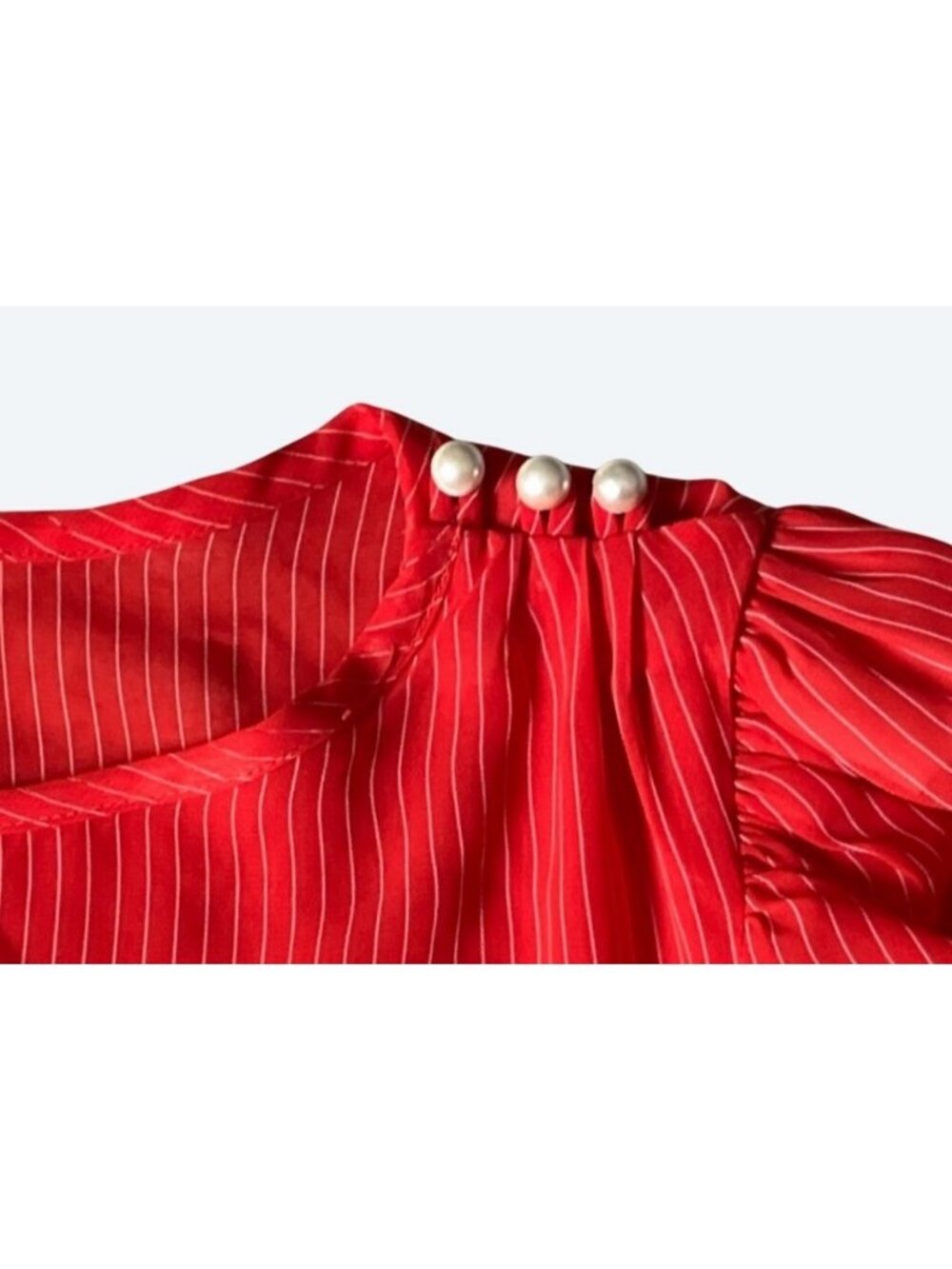 Topson Downs Red & White Striped Womens Blouse Large Polyester Puff Sleeve - Picture 10 of 15